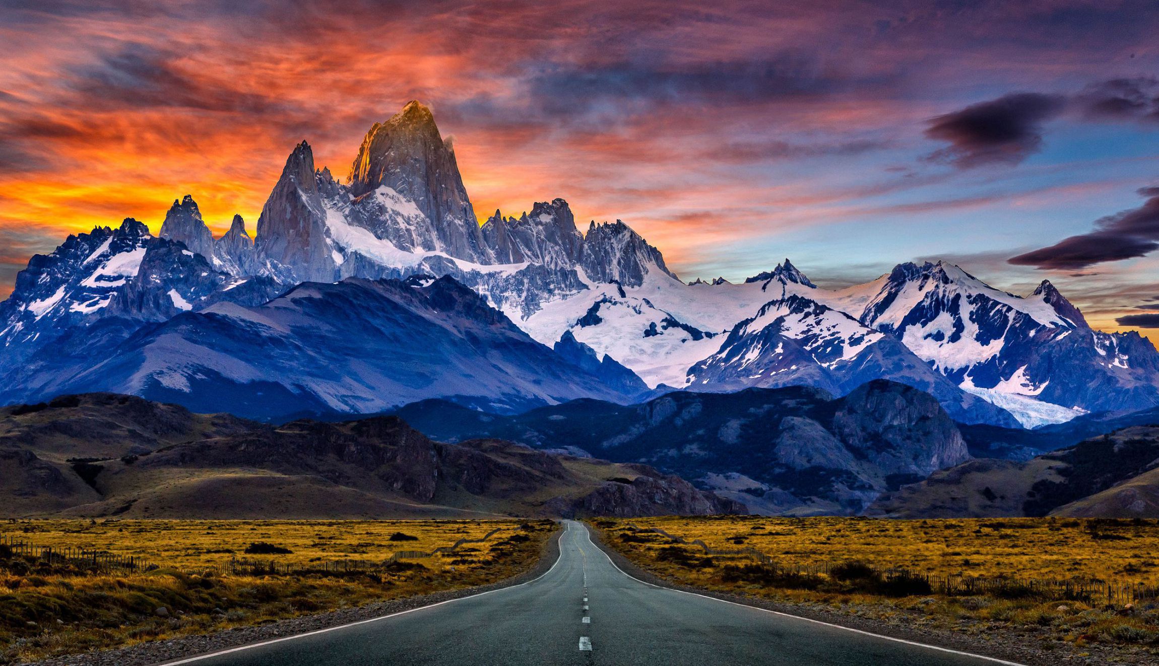 Towards Mount Fitz Roy In The Sunset